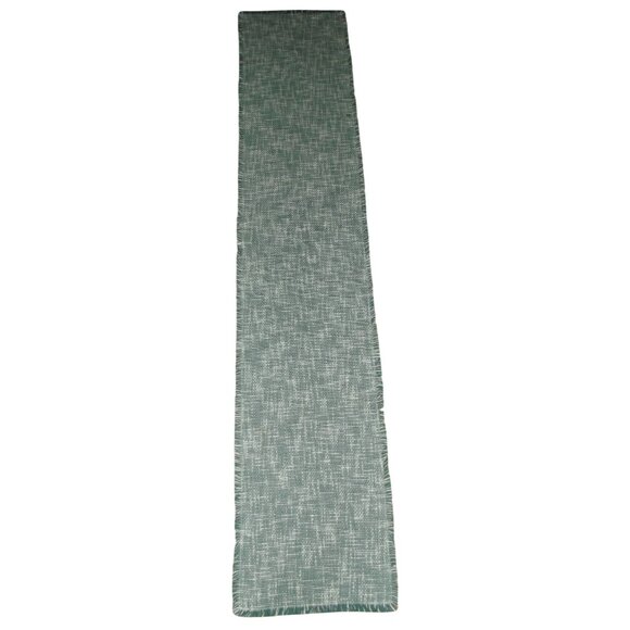 Hobby Lobby Table Top Runner Green White Woven 72" x 14.5" fringe 100% Cotton - Picture 1 of 4